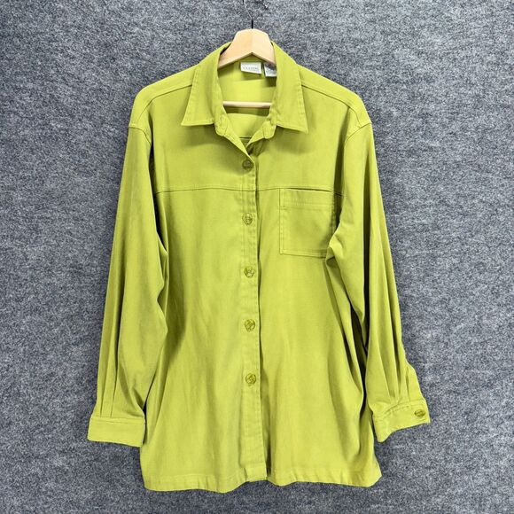 Classic Elements Shirt Women XL Green Button Up Collared Long Sleeve Pockets - Picture 1 of 6